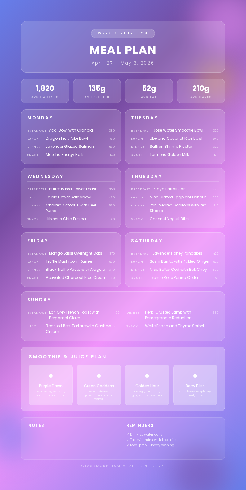 Glassmorphism meal plan